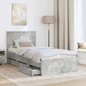 vidaXL Σκελετός Κρεβατιού Σκυρόδεμα Γκρι 75 x 190 cm Μηχανήματος Ξύλο