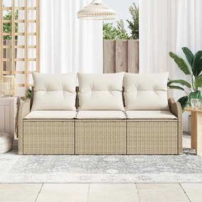 vidaXL Σετ Καναπέ Κήπου με μαξιλάρι 3 pcs Μπεζ Πολυ ράταν