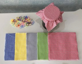 Stewehome Σετ καρό υφασμάτινα καλύμματα βάζων με πολύχρωμα λάστιχα δέσιμου Πολύχρωμο