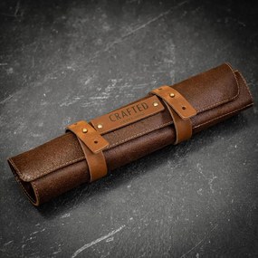 ΣΥΛΛΟΓΉ CHEF ΕSSENTIALS RUSTIC LEATHER STEAK KNIFE ROLL (4 POCKETS) BROWN