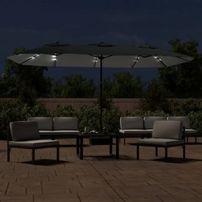Ομπρέλα Κήπου με Διπλή Κορυφή και LED Ανθρακί 449 x 245 εκ. - Ανθρακί