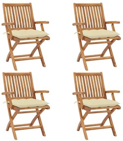 vidaXL Καρέκλες Κήπου Πτυσσόμενες 4 τεμ. Μασίφ Ξύλο Teak με Μαξιλάρια