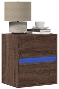 vidaXL Κομοδίνο Επιτοίχιο με Φώτα LED Καφέ Δρυς