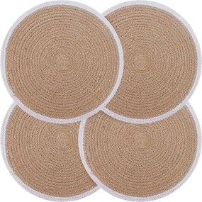 vidaXL Σουπλά Γιούτας 4 pcs Φυσικό και Λευκό Ø 30 cm 100% Γιούτα Τόσσα