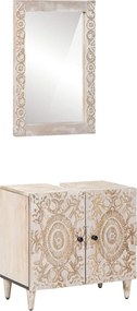 vidaXL Σετ Επίπλων Μπάνιου Επιτοίχιο 2 pcs Λευκό Στερεό ξύλο μάνγκο