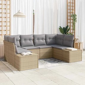 vidaXL Σετ Καναπέ 6 Τεμαχίων για Κήπο με Μπεζ Μαξιλάρια από Πολυ Ράτταν