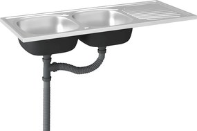 vidaXL Νεροχύτης Διπλή Γούρνα Ασημί 1200x600x155 χιλ. Ανοξείδ. Ατσάλι