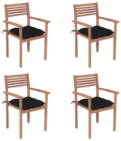 Καρέκλες Κήπου 4 τεμ. από Μασίφ Ξύλο Teak με Μαύρα Μαξιλάρια