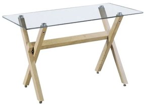Τραπέζι ArteLibre BEE Διάφανο/Φυσικό Ξύλο/Γυαλί 140x80x75cm