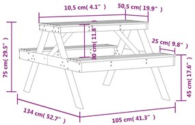 Τραπέζι Πικνίκ Λευκό 105 x 134 x 75 εκ. από Μασίφ Ξύλο Πεύκου - Λευκό