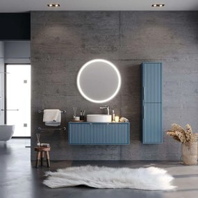 Έπιπλο Μπάνιου Πάγκος Με Νιπτήρα & Καθρέπτη Led Hole 9SHOL100BLSM 101x50x37/Φ80cm Blue Porcelain,Mdf