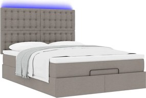 vidaXL Οθωμανικό κρεβάτι με στρώμα &amp; LEDs τεφρόχρουν χρώμα Ύφασμα