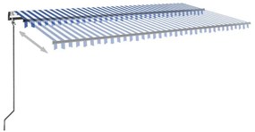Τέντα Αυτόματη με LED &amp; Αισθ. Ανέμου Μπλε/Λευκό 600 x 350 εκ. - Μπλε