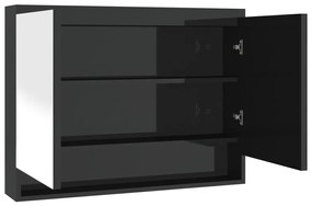 vidaXL Ντουλάπι Μπάνιου με Καθρέφτη 80x15x60 εκ. Λαμπερό Μαύρο από MDF