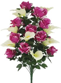 Διακοσμητικό Τεχνητό Μπουκέτο Τριαντάφυλλο-Κάλλα 00-00-27421-4 54cm Multi-Fuchsia Marhome Συνθετικό Υλικό