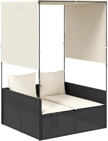 vidaXL Ξαπλώστρα Διπλή Μαύρη από Συνθετικό Ρατάν με Οροφή / Κουρτίνες