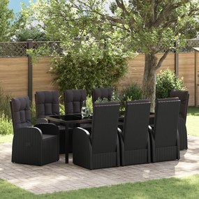 vidaXL Καρέκλες ανάκλισης κήπου 9 pcs Μαύρο 200 x 80 x 73 εκ