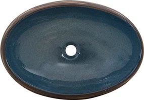 vidaXL Νιπτήρας Οβάλ Καφέ και Μπλε 59 x 40 x 15 εκ. Κεραμικός