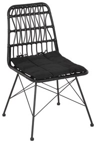 CHAIR OUTDOOR ALLEGRA  METAL-CUSHION-WICKER IN BLACK 52x52x83.5Hcm.