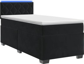 vidaXL Κρεβάτι Box Spring με Στρώμα και LED Μαύρο 100 x 200 cm Βελούδο