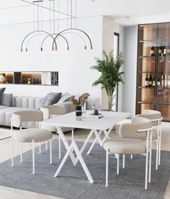 Stewehome Μοντέρνο Σετ Τραπεζαρίας με 4 Καρέκλες Μπεζ Ύφασμα Λευκό 120x80x70 cm