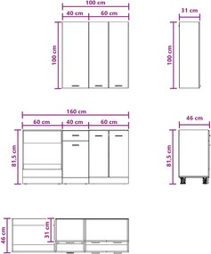 vidaXL Μονάδα κουζίνας LYON 5 pcs Μαύρη Δρυς Επεξεργασμένο Ξύλο