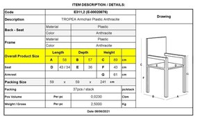 Πολυθρόνα Στοιβαζόμενη TROPEA Πλαστική Ανθρακί 58x57x89cm