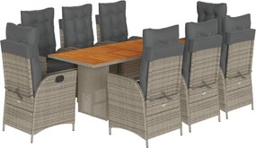 vidaXL Σετ Τραπεζαρίας Κήπου 9 τεμ. Γκρι Συνθ. Ρατάν με Μαξιλάρια
