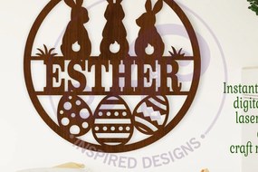 Intra απο ξύλο plywood 3mm-4mm πάχος 3 Πασχαλινά λαγουδάκια Ονομασία Επιγραφή τοίχου, Δίασταση 10x10 cm INTRAFABR-113482571