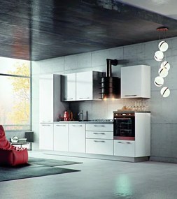 Intrahome Σύνθεση Έπιπλο Κουζίνας ΛΕΥΚΟ ΧΡΩΜΑ - φορμάικα υψηλής πίεσης 06-59565121 με blum μεντεσεδες και συρτάρια 5 ΜΕΤΡΑ ΤΡΕΧΟΝ