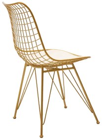 Καρέκλα Taj pakoworld μέταλλο χρυσό-μαξιλάρι PVC λευκό - Μέταλλο - 058-000025