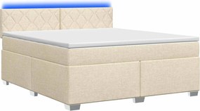 vidaXL Κρεβάτι Box Spring με Στρώμα και LED Κρεμ 160 x 200 cm Ύφασμα