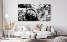 Εικόνα του κόσμου των λουλουδιών σε μαύρο και άσπρο - 120x60