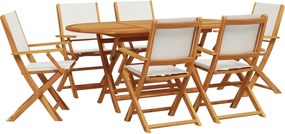 vidaXL Σετ Τραπεζαρίας Κήπου 7 τεμ. Κρεμ Ύφασμα/Μασίφ Πεύκου