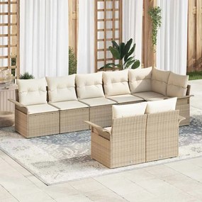 vidaXL Σετ Καναπέ Κήπου με μαξιλάρι 8 pcs Μπεζ Πολυ ράταν