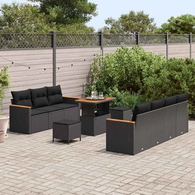 vidaXL Σετ Καναπέ Κήπου με μαξιλάρι 10 pcs Μαύρο Πολυ ράταν