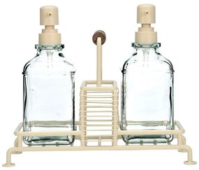 ESTIA ΔΟΧΕΙΑ ΥΓΡΟΥ ΠΙΑΤΩΝ ALLURE 2x300ml ΜΕ ΜΕΤΑΛΛΙΚΗ ΒΑΣΗ &amp; ΘΗΚΗ ΓΙΑ ΣΦΟΥΓΓΑΡΙ IVORY