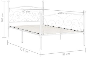 vidaXL Πλαίσιο Κρεβατιού με Τελάρο Λευκό 90 x 200 εκ. Μεταλλικό