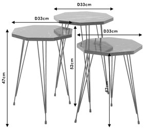 Βοηθητικά τραπέζια σαλονιού Buena pakoworld σετ 3τεμ μαύρο μαρμάρου-μαύρο - Μέταλλο -  120-000243