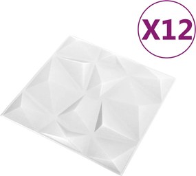vidaXL Πάνελ τοίχου 12 pcs Διαμάντι Άσπρο 50 x 50 cm Φελιζόλ XPS