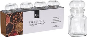 Γυάλινα δοχεία για μπαχαρικά Εxcellent Houseware - 150ml - 4τμχ