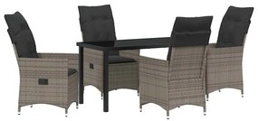 vidaXL Σέτ φαγητού για κήπο με μαξιλάρι 5 pcs Γκρι Πολυ ράταν