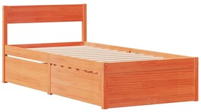 vidaXL Κρεβάτι με Συρτάρια+Στρώμα Καφέ 90x190 εκ. Μασίφ Ξύλο Πεύκου