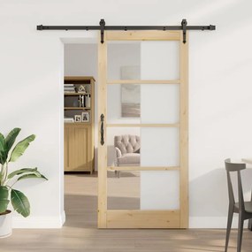 vidaXL Ολισθητή Πόρτα Καφέ 93 x 202 cm Ξύλο και μέταλλο