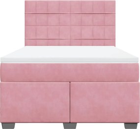 vidaXL Κρεβάτι Boxspring με Στρώμα Ροζ 140x190 εκ. Βελούδινο