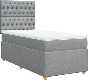 vidaXL Κρεβάτι Boxspring με Στρώμα Ανοιχτό Γκρι 90x190 εκ. Υφασμάτινο