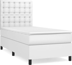 vidaXL Κρεβάτι Boxspring με Στρώμα Λευκό 80 x 200 εκ. Συνθετικό Δέρμα