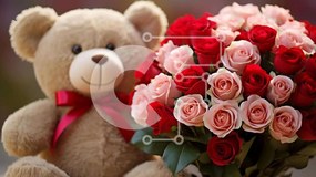 Intra Συλλεκτικό Ξύλινο Παζλ Plywood  4mm - Teddy Bear and Roses - Σκηνή αγάπης και στοργής Σε Ξύλινο Κουτί - Διαστάσεις Puzzle: 10x10 cm – 25 κομμάτια
