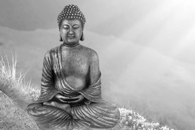 Εικόνα του αγάλματος του Βούδα σε θέση διαλογισμού σε ασπρόμαυρο - 60x40