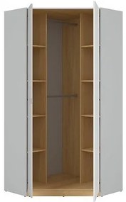 Γωνιακή ντουλάπα Boston BM113, Γυαλιστερό λευκό, Ανοιχτό γκρι, Δρυς, 200.5x93x93cm, Πόρτες ντουλάπας: Με μεντεσέδες